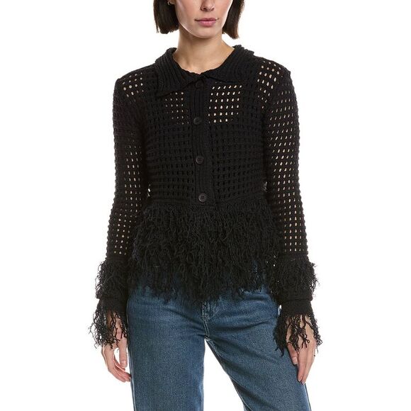 Avantlook WomensOpen Knit Fringe Cardigan Blue